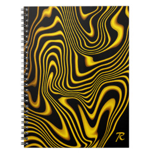 Caderno Espiral Textura de Redemoinhos Preto Amarelo Dourado Perso