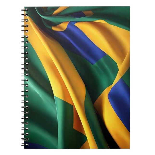 Caderno Espiral Textura de seda com bandeira do Brasil (Frente)