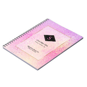 Caderno Espiral Textura de vidro iridescente, cor-de-rosa-claro e 
