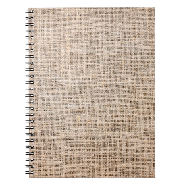 Caderno Espiral Textura do tecido castanho de juta têxtil (Frente)