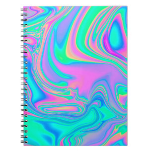 Caderno Espiral Textura holográfica iridescente e marmoreada em v