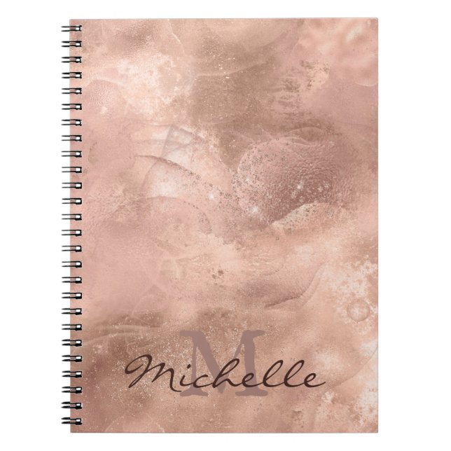 Caderno Espiral Textura Metálica Rosa-Dourada - Elegante (Frente)