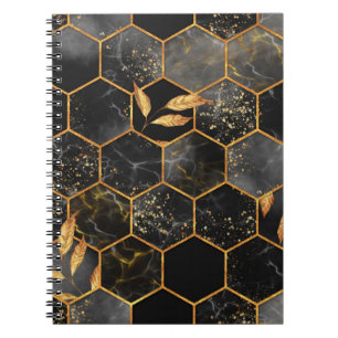 Caderno Espiral Textura uniforme de hexágono mármore com folhas 