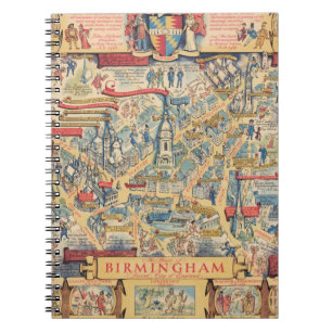 Caderno Espiral The Heart of Birmingham, England Map