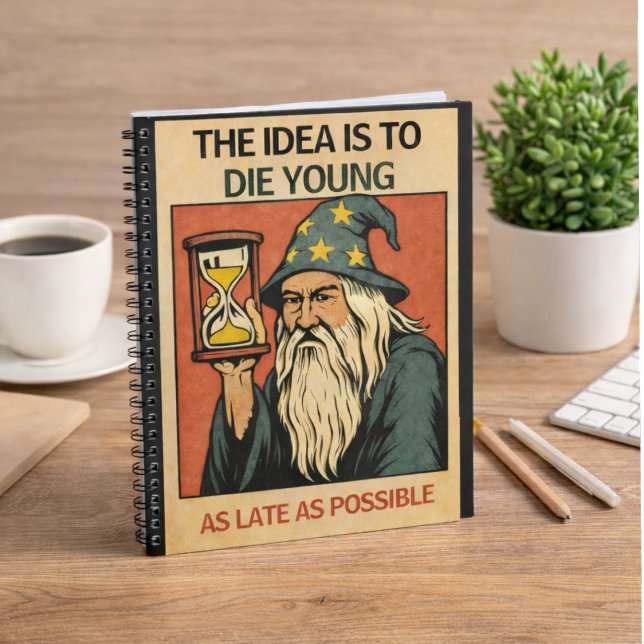 Caderno Espiral The Idea Is to Die Young as Late as Possible”  (Criador carregado)