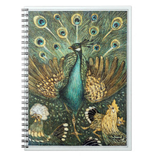Caderno Espiral Theo Van Hoytema Vintage Peacock Open Wings Peafow