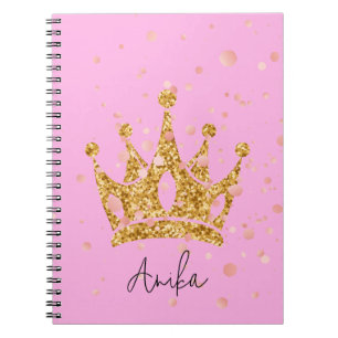 Caderno Espiral tiara de princesa rosa brilho