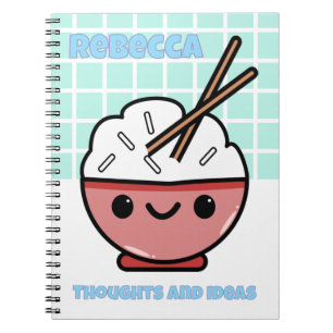 Caderno Espiral Tigela de Arroz Kawaii Fofa – Personalizada