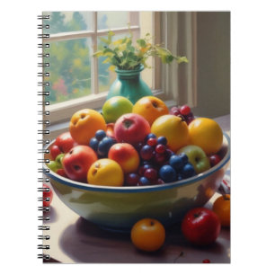 Caderno Espiral Tigela de fruta na pintura de óleo clássico da mes
