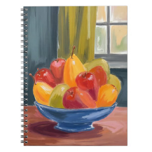 Caderno Espiral Tigela de Frutas Pintura em Aquarela