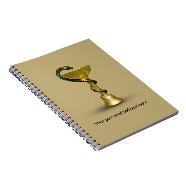 Caderno Espiral Tigela Médica Cobra Bege Hígia Caduceu Dourado (Lado Direito)