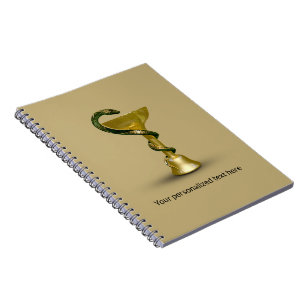 Caderno Espiral Tigela Médica Cobra Bege Higieia Caduceu Dourado