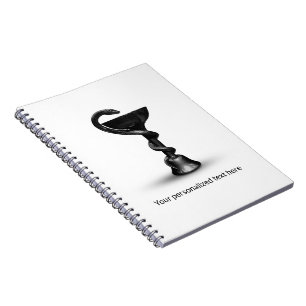 Caderno Espiral Tigela Médica Cobra Preta Higéia Caduceu Branco