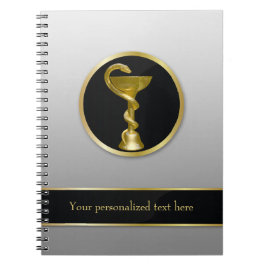 Caderno Espiral Tigela Médica de Higéia em Ouro Profissional