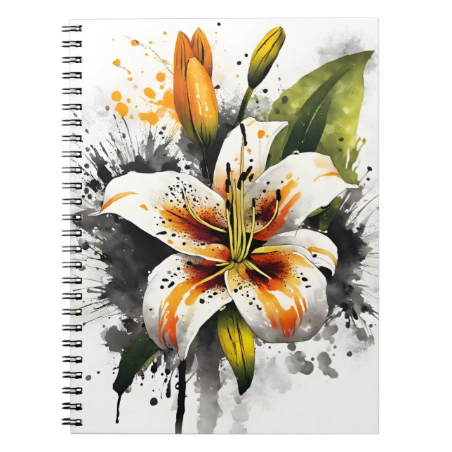 Caderno Espiral Tiger Lily- Watercolor flowers (Frente)