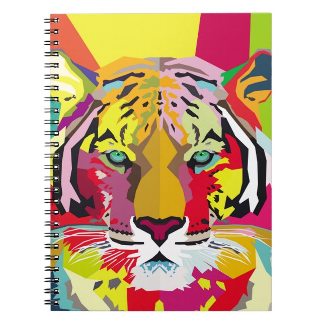 Caderno Espiral Tiger Pop Art Portraitart, pop, tigre, animal, fac (Frente)