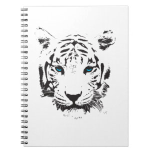 Caderno Espiral Tigre branco com olhos azuis