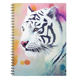 Caderno Espiral Tigre Branco Natureza Selvagem Pintura De Artes An