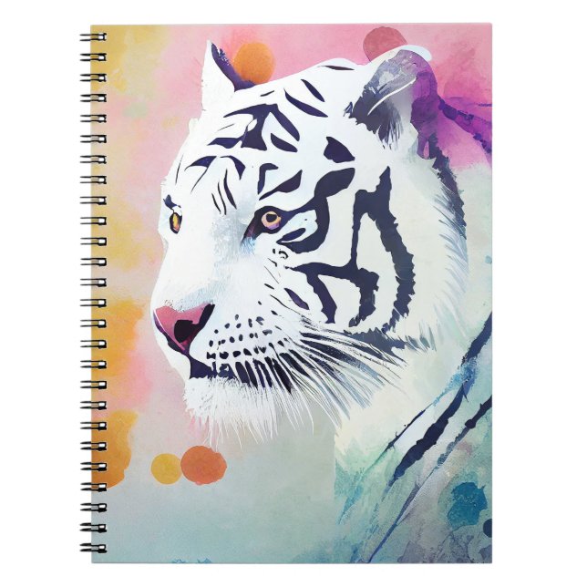 Caderno Espiral Tigre Branco Natureza Selvagem Pintura De Artes An (Frente)