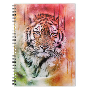 Caderno Espiral Tigre de Aquarela de Arte Seca