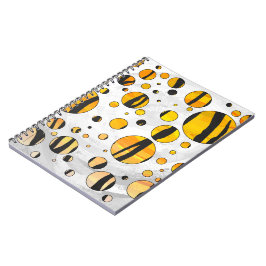 Caderno Espiral Tigre de Bolinhas Preto e Laranja Estampa