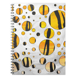 Caderno Espiral Tigre de Bolinhas Preto e Laranja Estampa