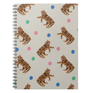 Caderno Espiral tigre desenhado à mão e bolinhas coloridas i