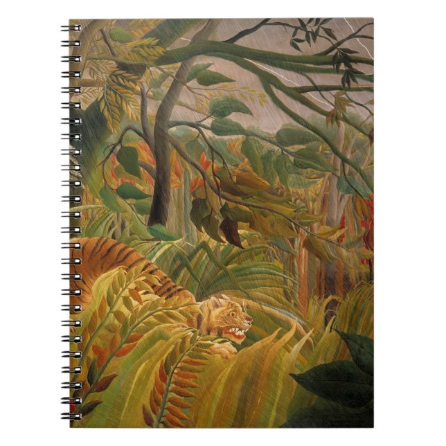 Caderno Espiral Tigre em uma tempestade tropical por Henri Roussea (Frente)