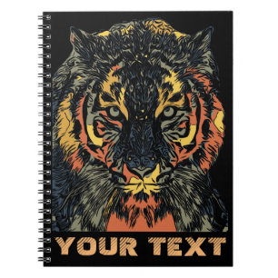 Caderno Espiral Tigre legal Arte Rosto Adiciona Seu Próprio Texto
