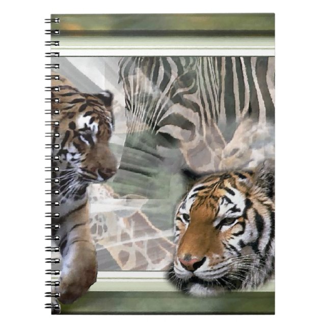 Caderno Espiral Tigres, Zebra, Girafa, Selva Primitiva (Frente)