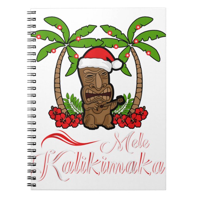 Caderno Espiral Tiki mele kalikimaka alegre natal hawaii ukulel (Frente)