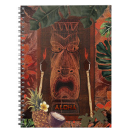 Caderno Espiral Tiki Vintage Aloha Havaiano Rústico Tropical Ilha