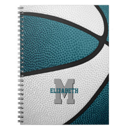 Caderno Espiral time teal white colorido basquetebol feminino