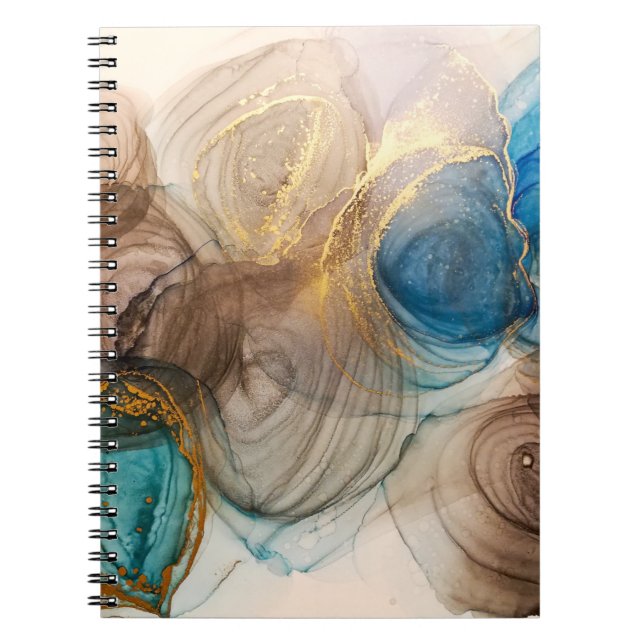 Caderno Espiral Tinta Álcool, Abstrato Mineral Branqueado. (Frente)