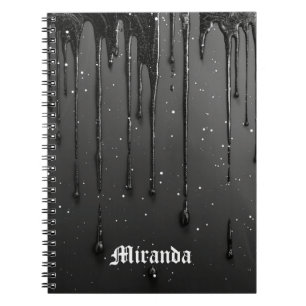 Caderno Espiral Tinta Brilhante Líquida Preta Gótica Escura com Es
