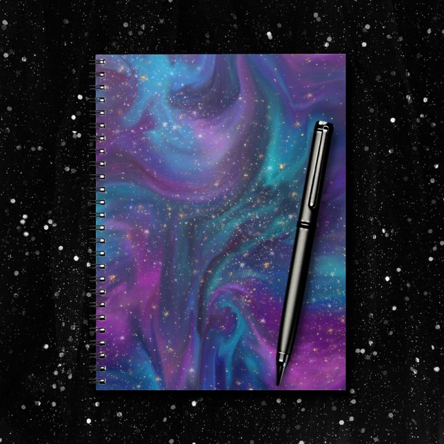Caderno Espiral Tinta cósmica | Nebulosa da Galáxia Roxa Azul Turq (Criador carregado)