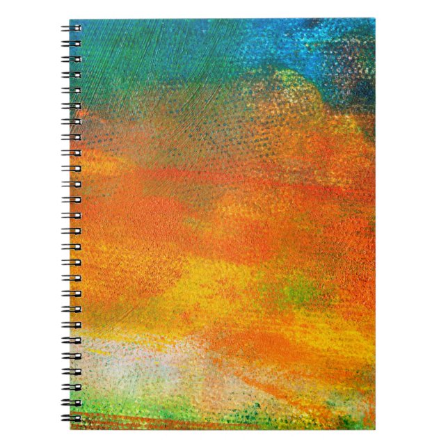 Caderno Espiral Tinta em Abstrato Verde e Laranja Multicolor (Frente)