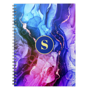 Caderno Espiral Tinta Líquida Azul, Roxo E Violeta Vermelha, Monog