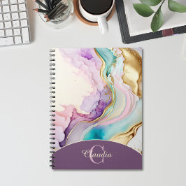 Caderno Espiral Tinta Líquida do Mármaco Monograma Elegante