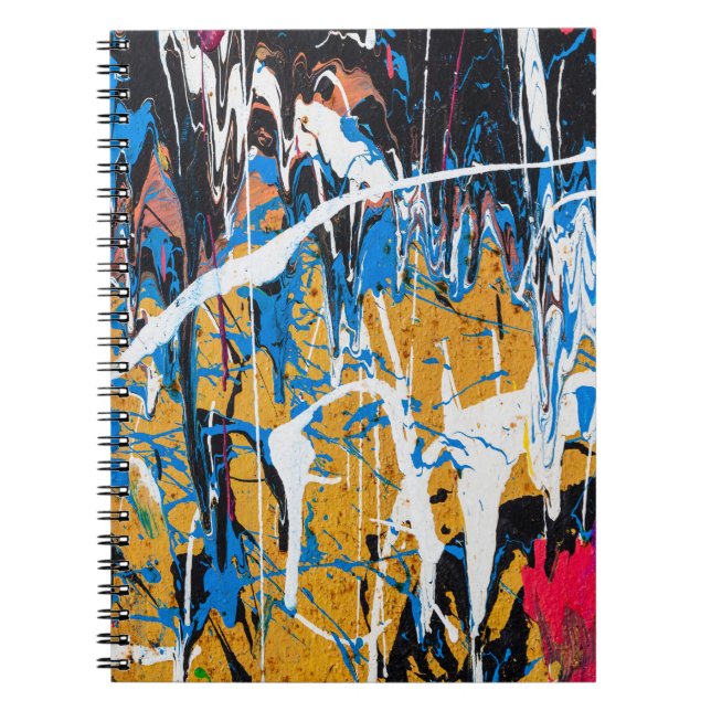 Caderno Espiral Tinta pingada colorida: parede de grafite. (Frente)
