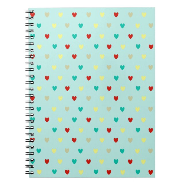 Caderno Espiral Tiny polka corações em verde-marinho (Frente)