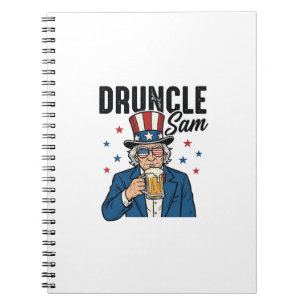 Caderno Espiral Tio Sam Divertido Desenho Vetorial de Cerveja Patr