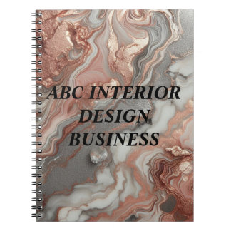 Caderno Espiral Típica de rosa de ouro moderno de mármore prateado