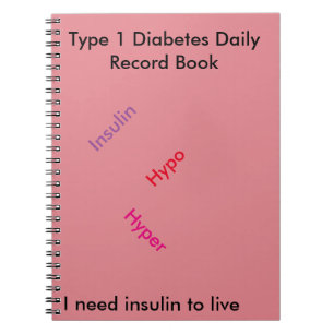 Caderno Espiral Tipo - 1 livro de registos diário do diabetes
