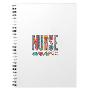 Caderno Espiral Tipografia de Enfermeira Vintage Ícone Médico Cami