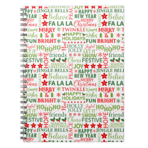 Caderno Espiral Tipografia de Natal Vermelho & Verde Padrão Sem Co