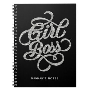 Caderno Espiral Tipografia Garota Chefe Glam Diamante Prata Preto