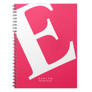 Caderno Espiral Tipografia moderna do nome inicial em rosa vibrant