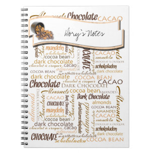 Caderno Espiral Tipografia Multilíngue de Chocolate de Texto Perso