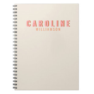 Caderno Espiral Tipografia Retro Criativa Personalizada Rosa e Lar